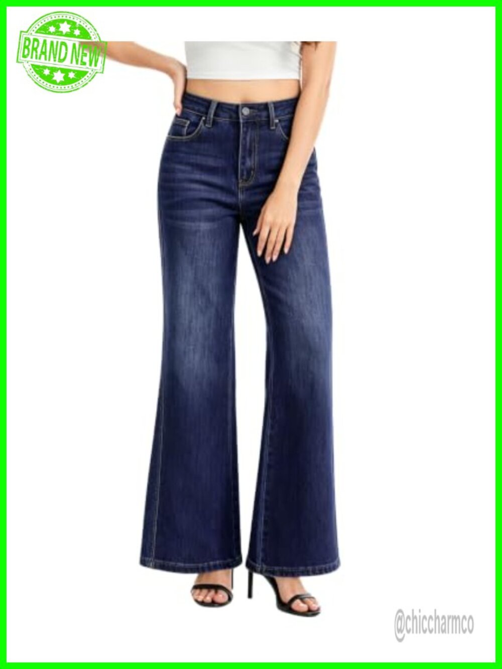 High Waisted Wide Leg Stretchy Denim Jeans